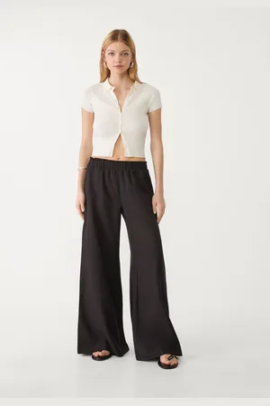 Stradivarius Flowing linen blend palazzo trousers S
