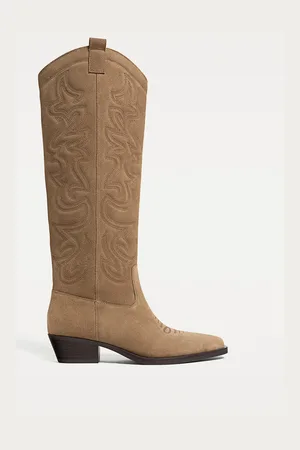 Stradivarius Embossed split leather cowboy boots 2
