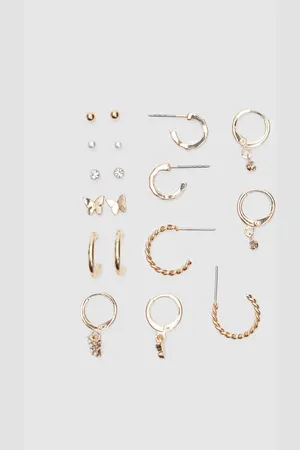 Stradivarius Set of 9 pairs of butterfly and hoop earrings OS
