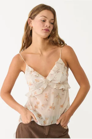 Stradivarius Flowing printed top with ruffles L