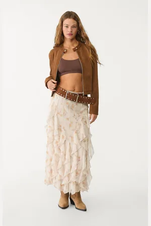 Stradivarius Printed midi skirt with ruffles L