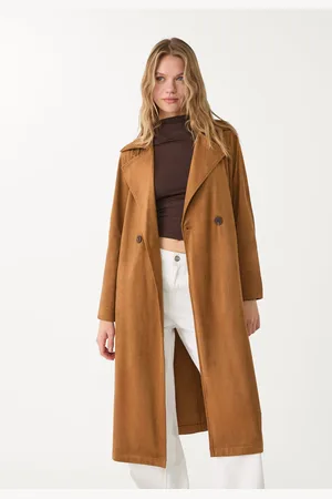 Stradivarius Long faux suede trench coat XL