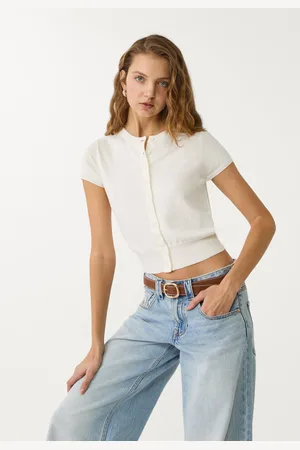 Stradivarius Short sleeve knit top with buttons XS