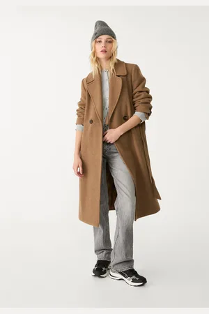 Stradivarius Felt texture coat with belt L
