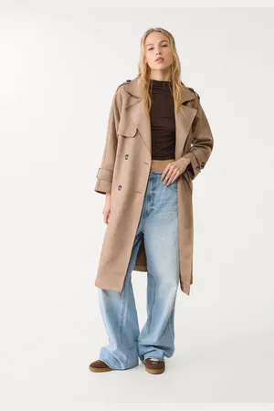 Stradivarius Long faux suede trench coat XS