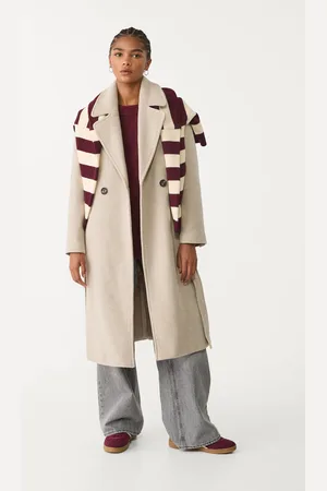 Stradivarius Felt texture coat with belt S
