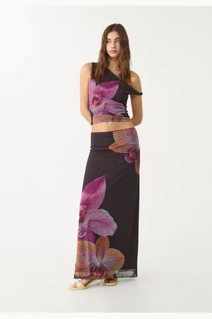 Stradivarius Printed tulle midi skirt XL