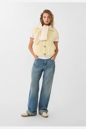 Stradivarius Cable-knit vest with golden buttons XL