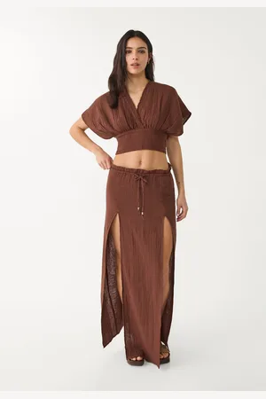 Stradivarius Cotton midi skirt with slits L
