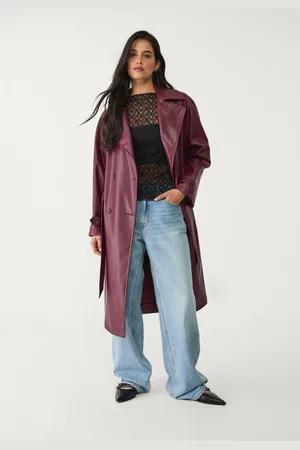 Stradivarius Long faux leather trench coat L