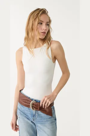 Stradivarius Basic boat neck bodysuit S