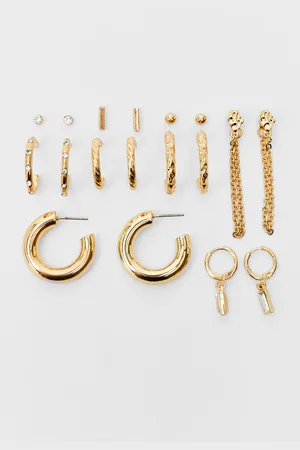 Stradivarius Set of 6 diamanté hoop earrings OS