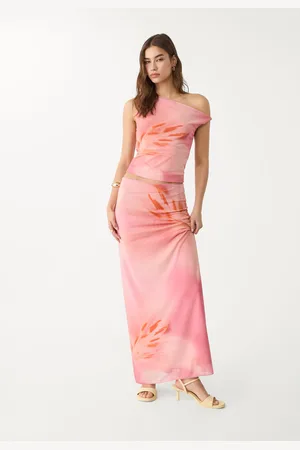 Stradivarius Printed tulle midi skirt XS