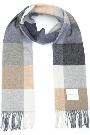 Profuomo Scarf Wool Checks Brown Blue
