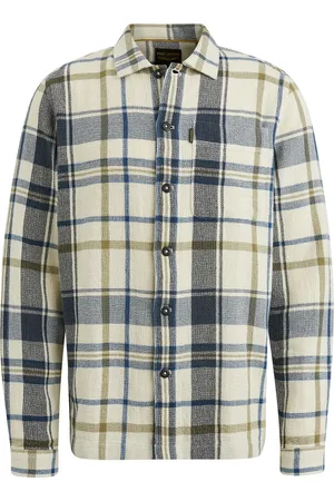 PME Legend™ Overshirt Checks Ecru Off-White Beige Blue size L