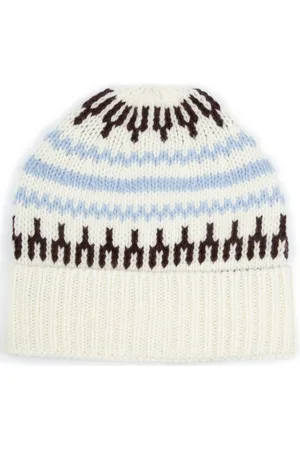 Knowledge Cotton Apparal Beanie Wool Print Off white White