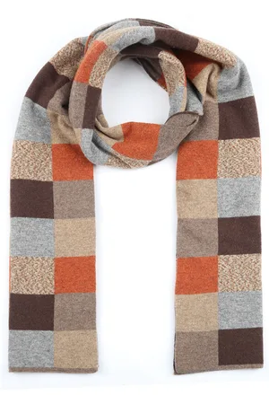 Profuomo Scarf Wool Checks Brown Red