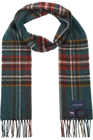 Suitable Scarf Checkered Merino Petrol Dark Green Green Red