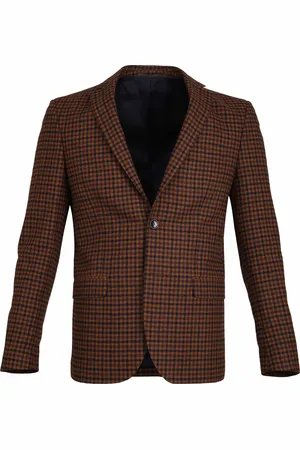 Suitable Prestige Blazer Tollegno Wool Blend Checks Brown Cognac size 48