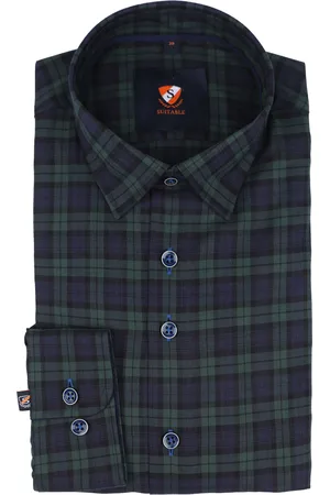 Suitable Shirt Watch Checkered Dark Green Black size 38