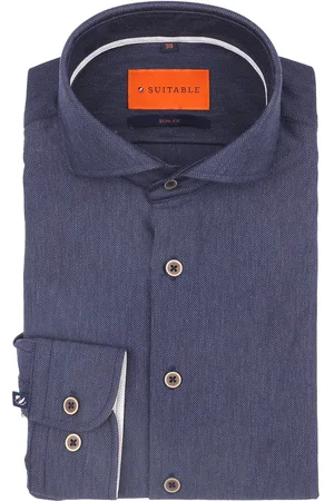 Suitable Herringbone Shirt Navy Dark size 38