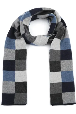 Profuomo Scarf Wool Checks Navy Brown Grey