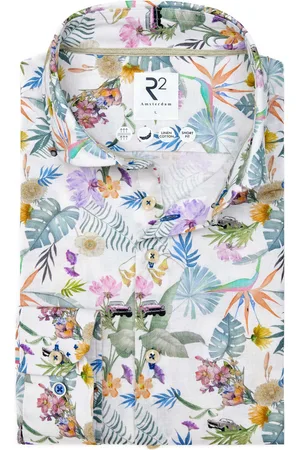 R2 Amsterdam R2 Linnenblend Overhemd Flower Print White size 3XL