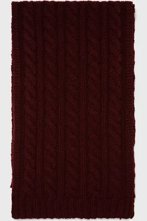 Sunspel Lambswool Cable Scarf in Maroon