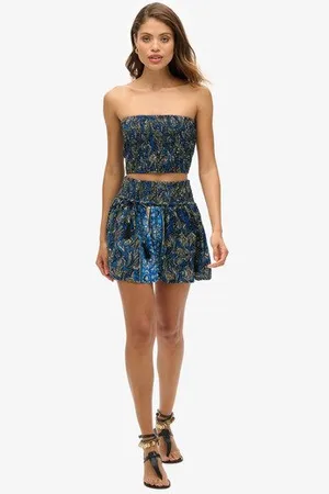 Superdry Ladies Paisley Print St Tropez Mini Skirt, Navy Blue and White, Size: 10