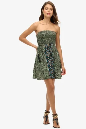 Superdry Ladies Slim Fit Paisley Print St Tropez Bandeau Dress, , Size: 12