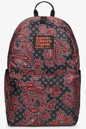 Superdry Ladies Classic Printed Montana Backpack, Black and Red, Size: 45x30x13.5cm