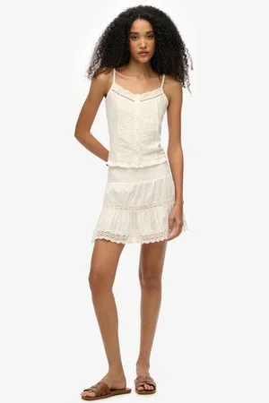 Superdry Ladies Loose Fit Textured Ibiza Lace Mix Mini Skirt, , Size: 10