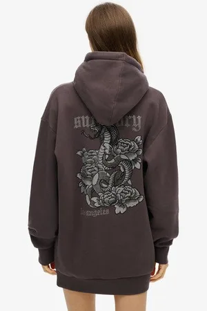 Superdry Ladies Graphic Print Tattoo Rhinestone Hooded Dress, , Size: 10-12