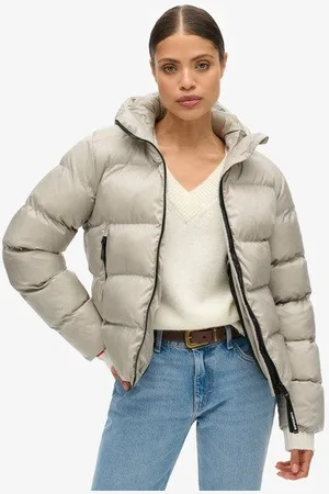 Superdry Ladies Slim Fit Hooded Luxe Sports Puffer Jacket, , Size: 16