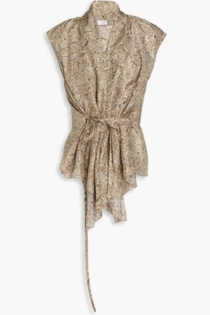Brunello Cucinelli Paisley-print silk wrap top - Neutral - M