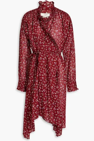Marant Etoile Pamela asymmetric gathered floral-print cotton-mousseline wrap dress - Red - FR 38