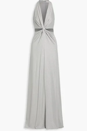 Halston Heritage Rose twisted cutout metallic jersey gown - Metallic - US 12