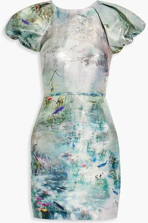 Ml Monique Lhuillier Pleated metallic jacquard mini dress - Blue - US 12