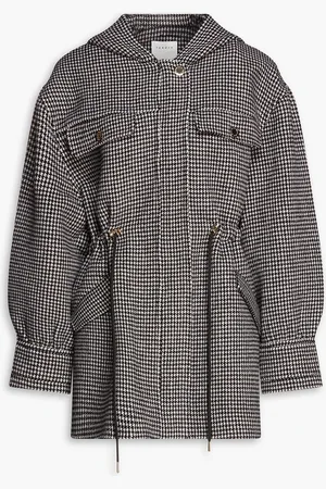 Sandro Houndstooth wool-blend felt hooded parka - - FR 42