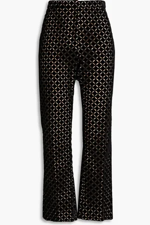 Oscar de la Renta Broderie anglaise velvet bootcut pants - - US 12