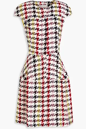 Oscar de la Renta Houndstooth wool-blend bouclé-tweed dress - - US 8