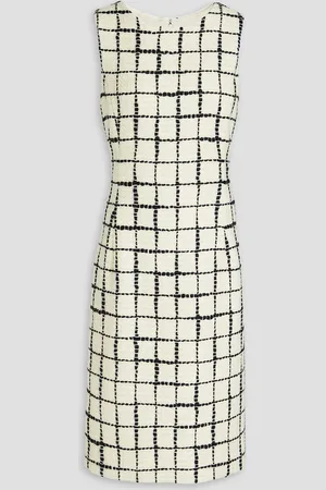 Oscar de la Renta Checked wool-blend tweed dress - White - US 12