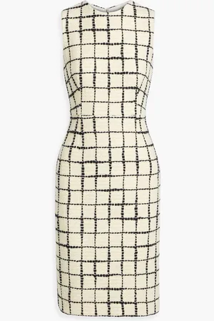 Oscar de la Renta Checked wool-blend bouclé-tweed dress - Neutral - US 12
