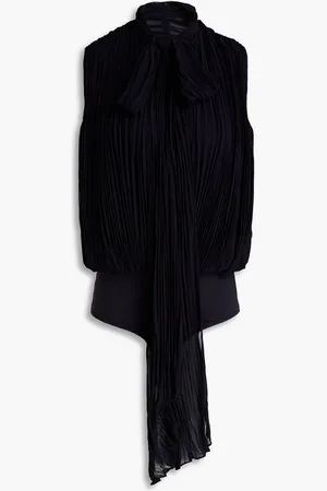 Halston Heritage Carly pleated crepe bodysuit - Blue - US 10