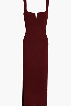 GALVAN Freya ribbed-knit midi dress - Burgundy - L