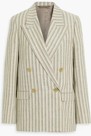 Acne Studios Double-breasted striped wool and cotton-blend tweed blazer - Gray - DE 30