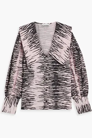 Ganni Tiger-print cotton-poplin blouse - Pink - DE 38