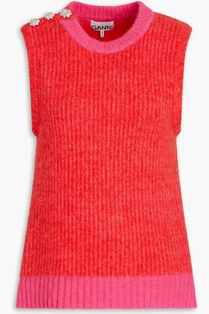 Ganni Two-tone ribbed-knit vest - Red - XXS