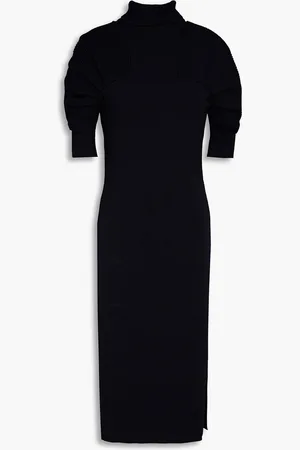 Safiyaa Aveline gathered merino wool-blend midi dress - Blue - M