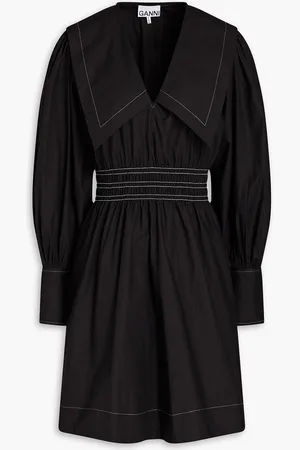 Ganni Shirred cotton-poplin mini dress - - DE 38